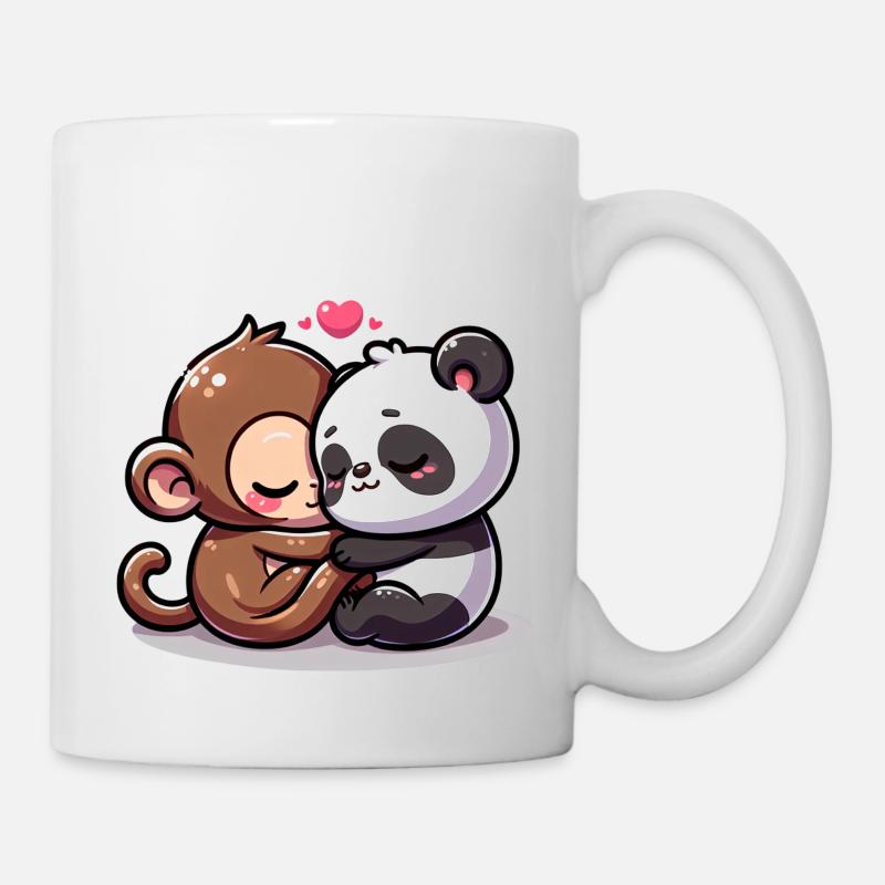 Câlin Singe Et Panda Amoureux - Mug blanc - blanc