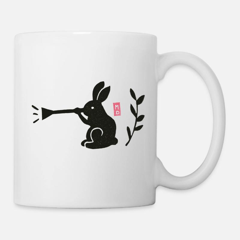 Lapin jouant de la trompette - linogravure - Mug blanc - blanc