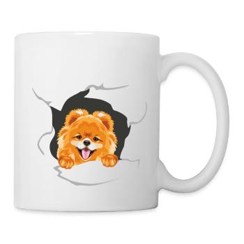 Smiling Pomeranian dog peeps through torn paper - Mug - white - Right