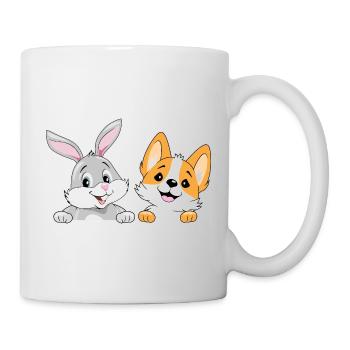 Lapin souriant et chien corgi - Mug blanc - blanc - Droite