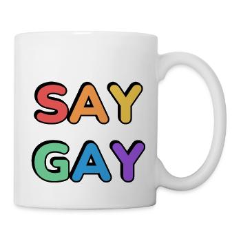 SAY GAY rainbow pride text - Mug - white - Right