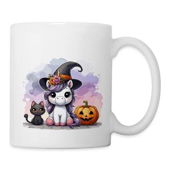 Halloween Licorne Sorcière Chapeau Chat Mignon Citrouille - Mug blanc - blanc - Droite