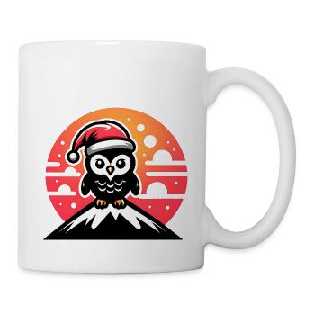Lustige bunte Weihnachtseule mit Nikolausmütze - Tasse - Weiß - Rechts