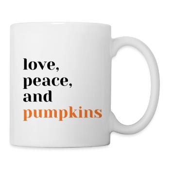 Love, Peace and Pumpkins Lustiger Halloween Spruch - Tasse - Weiß - Rechts