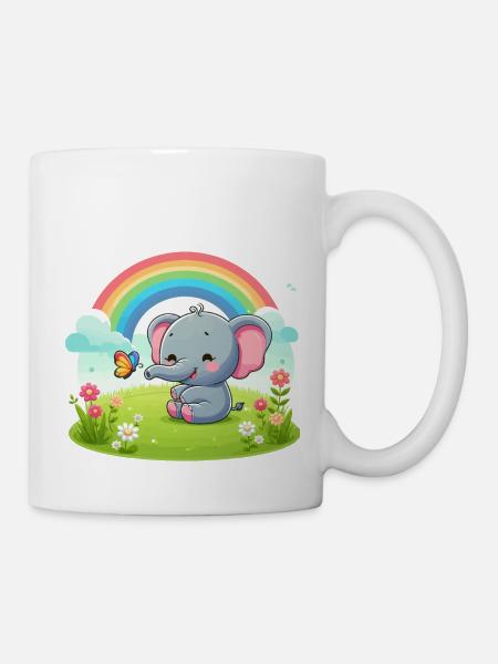 Fröhlicher Elefant und Regenbogen - Tasse - Weiß