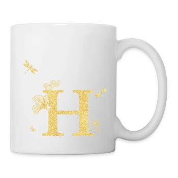 Buchstabe h Glitzer goldene Libelle - Geschenkidee - Tasse - Weiß - Rechts