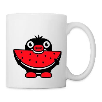 Le pingouin mange du melon fruit délicieux faim morsure fraîche - Mug blanc - blanc - Droite