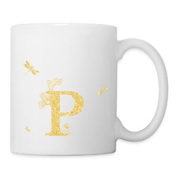 Buchstabe p Gold Glitzer Libelle - Geschenkidee - Tasse - Weiß - Rechts
