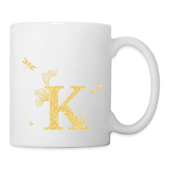 Letter k Golden Glitter Dragonfly - Gift Idea - Mug - white - Right