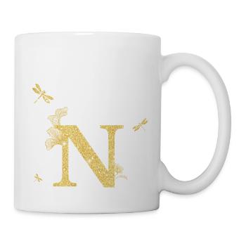 Buchstabe n Goldene Glitzerlibelle - Geschenkidee - Tasse - Weiß - Rechts