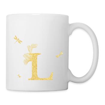 Lettre l paillettes doré libellule - idée cadeau - Mug blanc - blanc - Droite