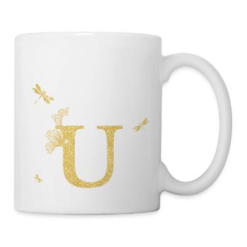 Lettre u paillettes doré libellule - idée cadeau - Mug blanc - blanc - Droite