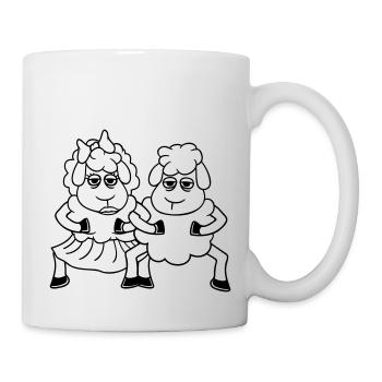2 Schafe Pärchen Müde Gelangweilt Freunde Verliebt - Tasse - Weiß - Rechts