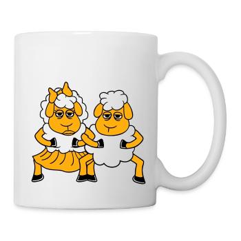 2 Schafe Pärchen Müde Gelangweilt Freunde Verliebt - Tasse - Weiß - Rechts