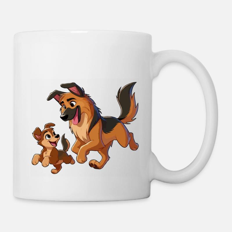 Deutscher Schäferhund Mutter mit Kind beim Herumtollen - Tasse - Weiß
