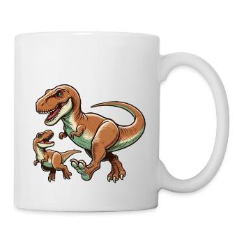 Tyrannosaurus Rex, Mutter mit Kind - Tasse - Weiß - Rechts