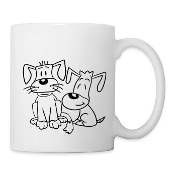 2 chiens équipe assis deux amis équipage heureux - Mug blanc - blanc - Droite