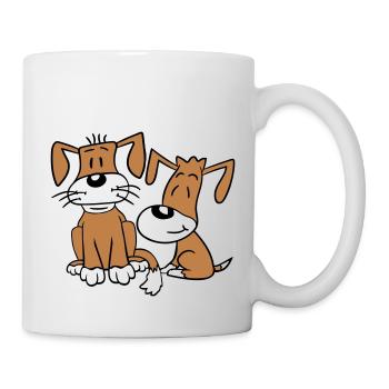 2 chiens équipe assis deux amis équipage heureux - Mug blanc - blanc - Droite