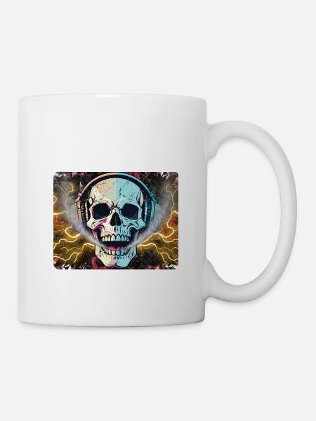 Neon Skull Beats/Psychedelic Soundwave Skull - Tasse - Weiß