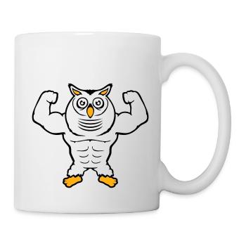 Eule Bodybuilder Muskeln Bizeps Posen Gym Rat Cool - Tasse - Weiß - Rechts