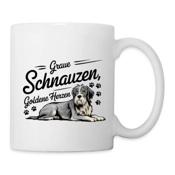 Graue Schnauzen Goldene Herzen – Hunderentner - Tasse - Weiß - Rechts
