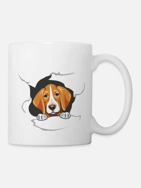 Foxhound guckt durch zerrissenes Papier - Tasse - Weiß