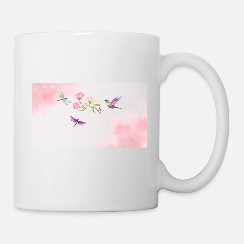 Beautiful bird with flies and flower - Mug blanc - blanc