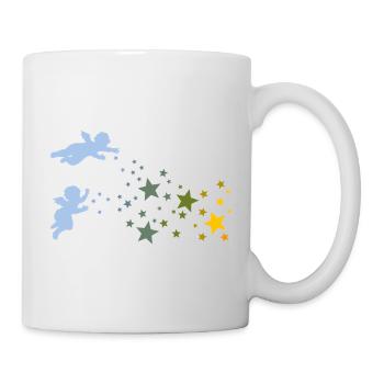 Weihnachtssterne und Engel Sterne streuen Gelb Rot - Tasse - Weiß - Rechts