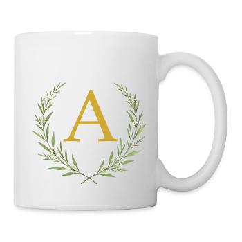 L Monogramm, Eukalyptus Kranz, personalisierbar - Tasse - Weiß - Rechts
