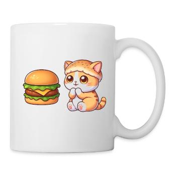 chat mignon dessin animé restauration rapide cheeseburger - Mug blanc - blanc - Droite