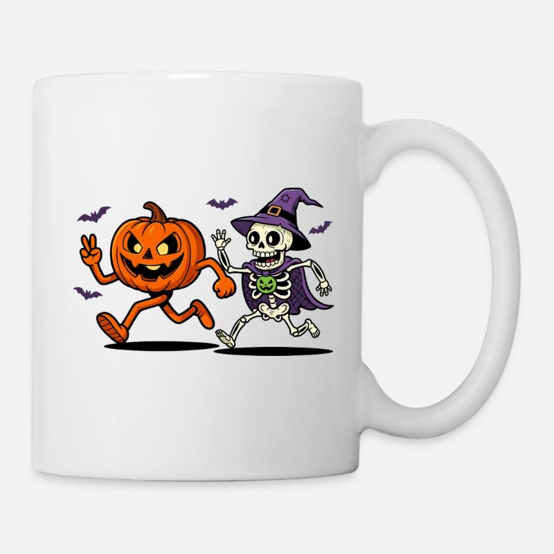 Drôle de squelette d’Halloween avec citrouille - Mug blanc - blanc