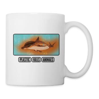 Underwater world against plastic waste with dolphin - Mug - white - Right
