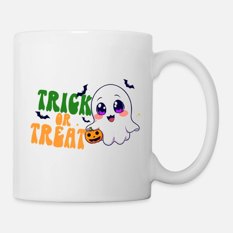 Kawaii Ghost Trick or Treat Halloween Pumpkin Candy - Mug - white