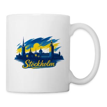 Stockholm Skyline Blau Gelb Schweden Geschenk - Tasse - Weiß - Rechts