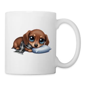 Chien câlin avec écharpe et oreiller - Mug blanc - blanc - Droite