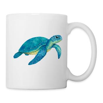 Blaue Meeresschildkröte Aquarell - Tasse - Weiß - Rechts
