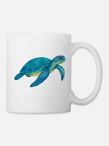 Blaue Meeresschildkröte Aquarell - Tasse - Weiß