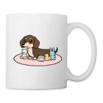 Dachshund with cuddly toys - Mug - white - Right