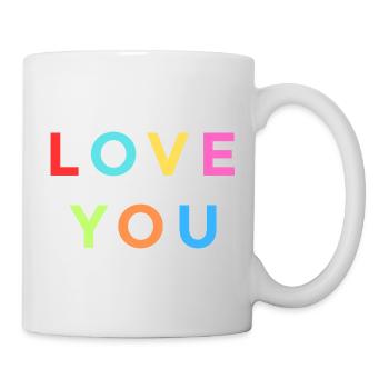 Buntes LOVE YOU Design – Regenbogen Buchstaben - Tasse - Weiß - Rechts