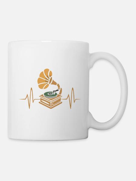 Vintage Plattenspieler Herzschlag Design - Tasse - Weiß