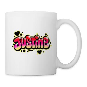 Justine Graffiti Name Printable Bubbles Hearts - Mug - white - Right