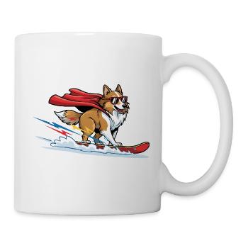 Superhero Corgi with Cape on Surfboard - Mug - white - Right
