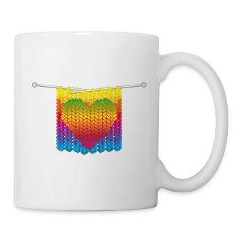 Knitted stitches in rainbow colours with heart motif - Mug - white - Right