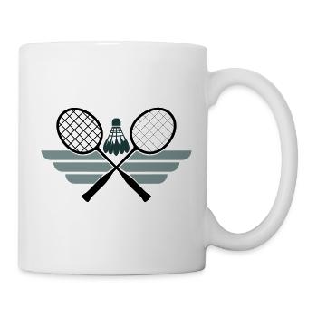 Badminton Emblem – Gekreuzte Schläger & Federball - Tasse - Weiß - Rechts