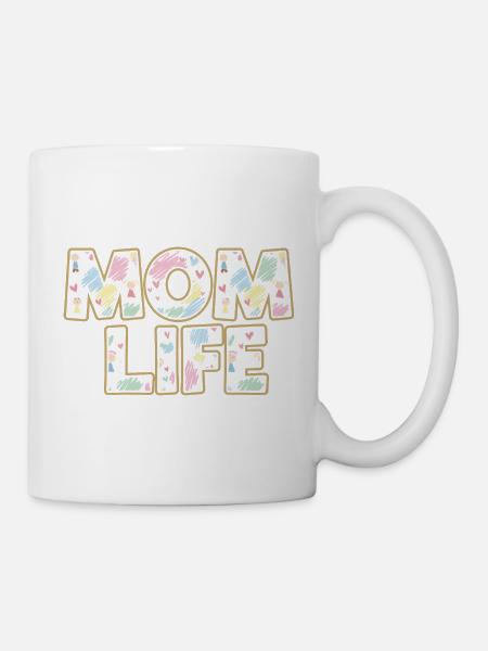 Mom Life Pastellherzen Scribble - Tasse - Weiß