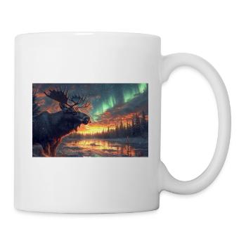 Elch unter Polarlichtern - Tasse - Weiß - Rechts