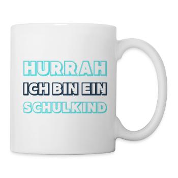 Hurra Schulkind Neon Blau Junge  - Tasse - Weiß - Rechts