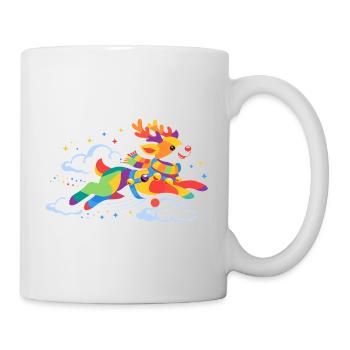 Buntes fliegendes Rentier – Fröhliches Wintermotiv - Tasse - Weiß - Rechts