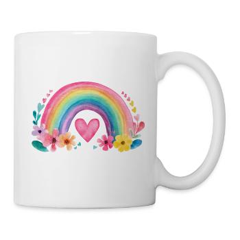 Rainbow with Heart & Flowers – Watercolor Love - Mug - white - Right