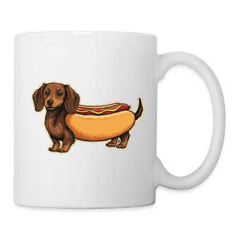 Süßer Dackel Hot-Dog-Brötchen-Aufkleber - Tasse - Weiß - Rechts